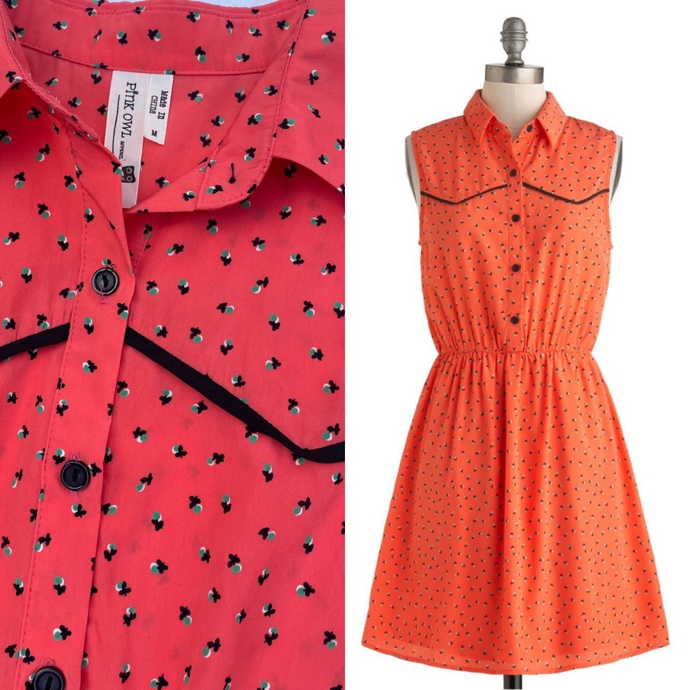 Button Collared Sleeveless Western Style Coral Dress from ModCloth
